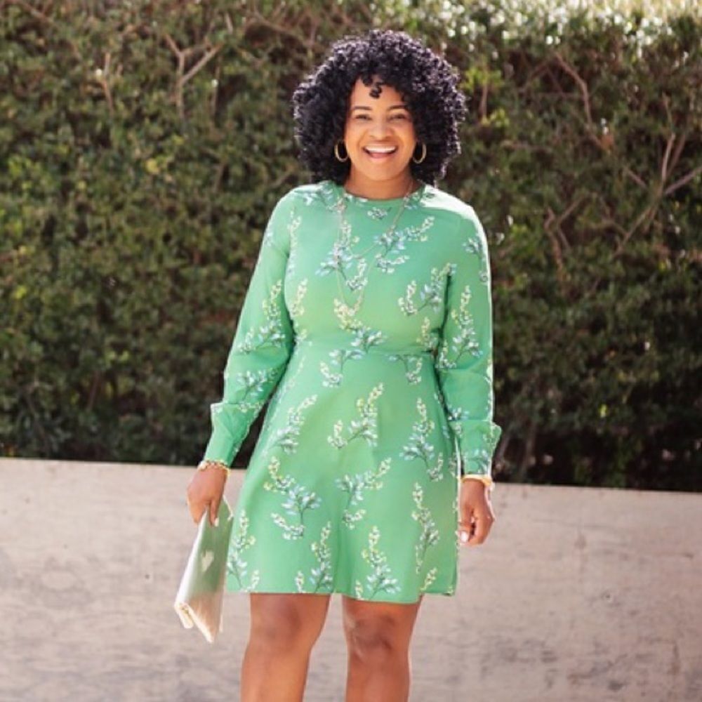 LOFT Womens Size 0 Spring Green Floral Long Sleeve Fit & Flare Mini Dress